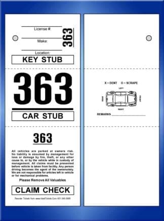 3 Part Prestige Valet Tickets W/Car 1,000 #VT3P-CB
