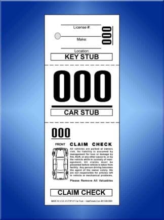 3 Part Prestige Valet Tickets W/Car front 1,000 #VT3P-CF