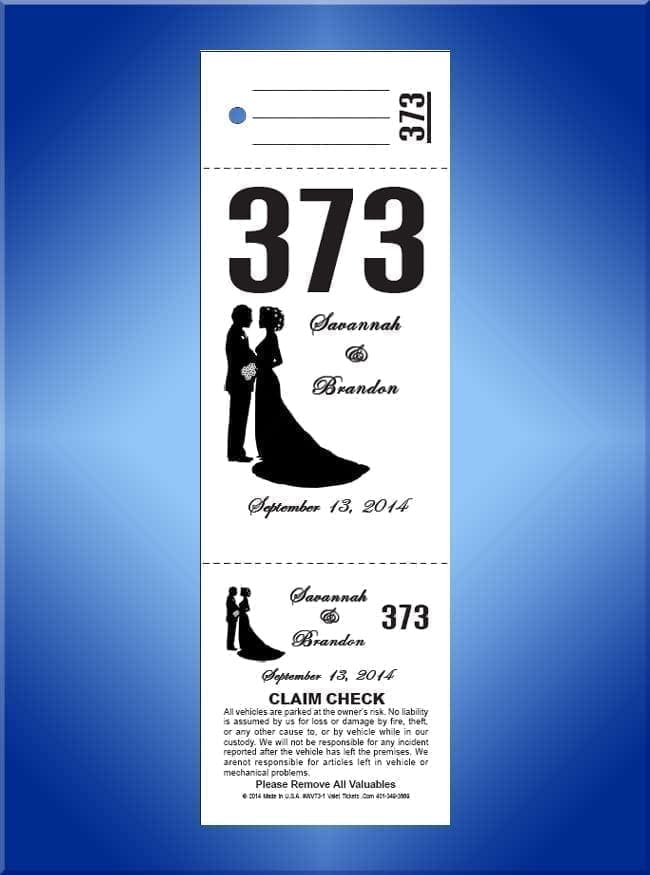#WVT3-2 3 Part Custom Wedding Valet Tickets
