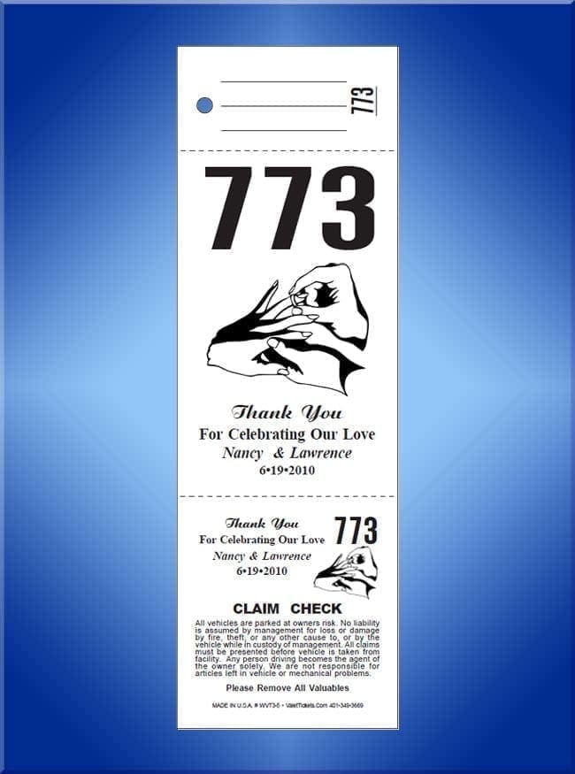 #WVT3-5 3 Part Custom Wedding Valet Tickets