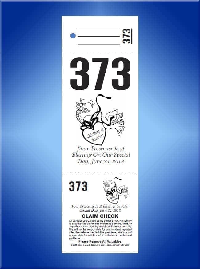 #WVT3-7 3 Part Custom Wedding Valet Tickets
